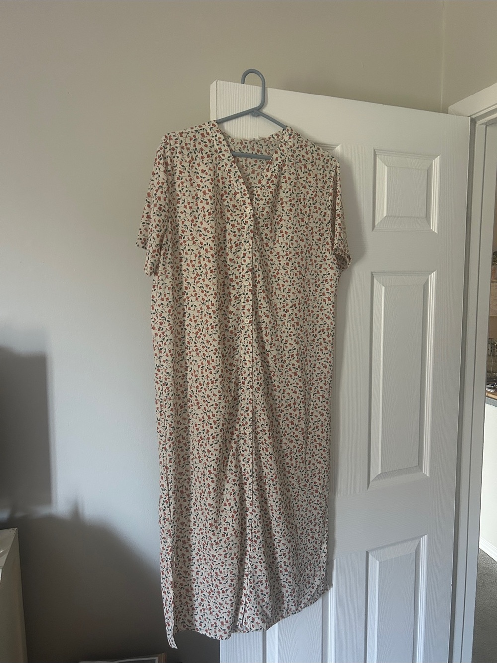 Cream Floral Button-Front Midi Dress